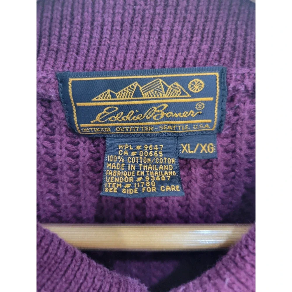 Eddie Bauer Mens Burgundy‎ Knit Pullover Sweater Shawl Collar Buttons XL - Picture 3 of 6